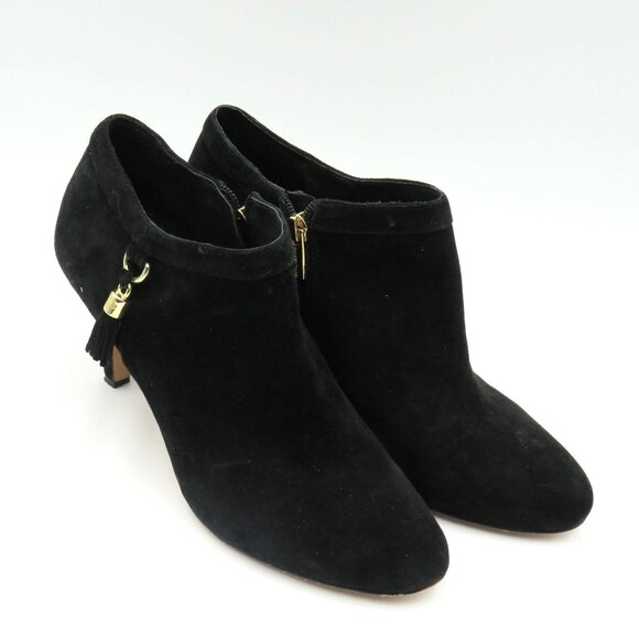 Vince Camuto Boots Sz 10 Black Suede Tassel Zip Ankle Booties Stiletto 3.5" Heel - Picture 1 of 12